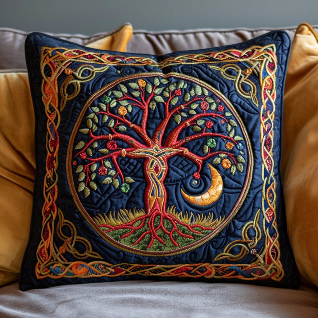 Enchanting Tree of Life Quilted Cushion Cover printed cushion cover