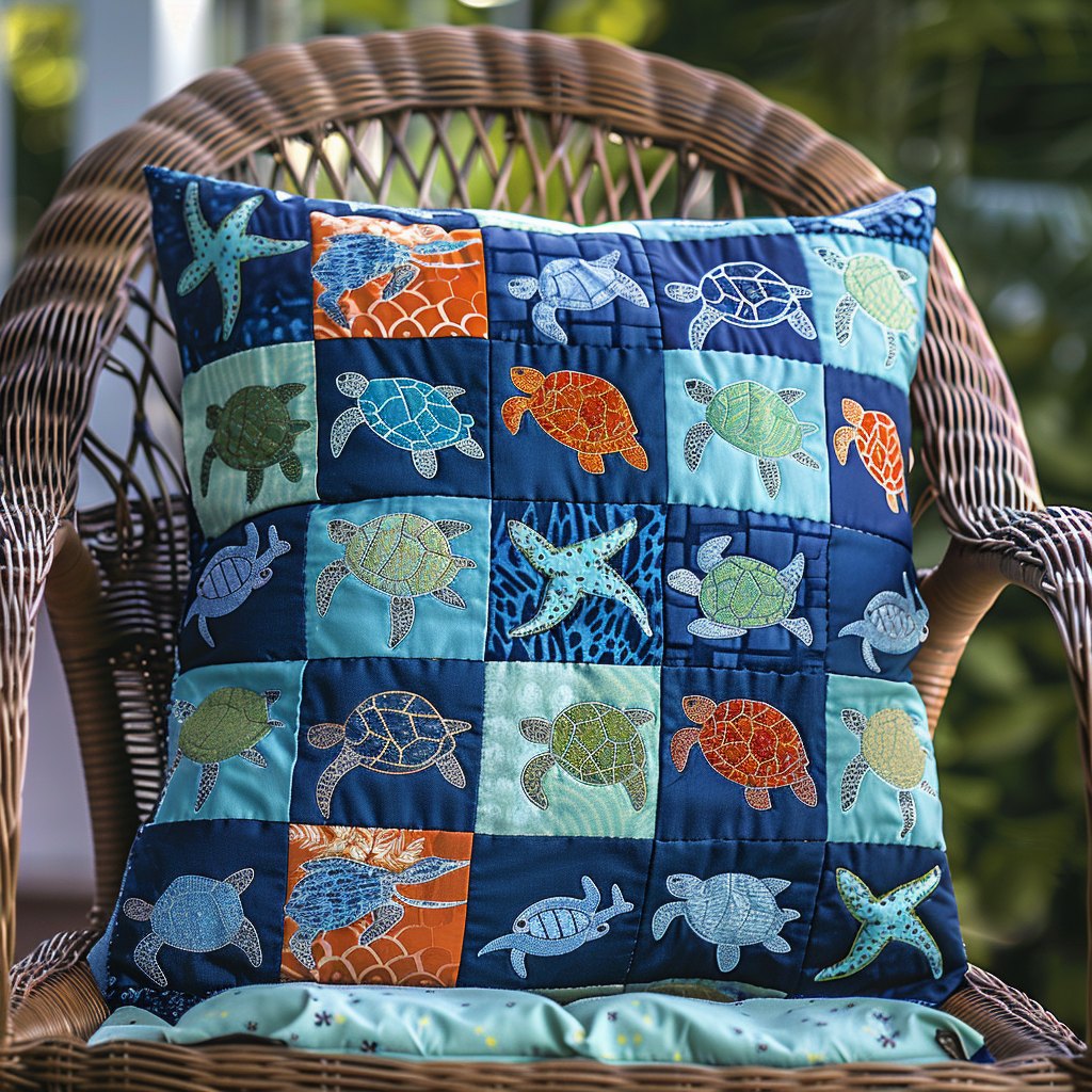 Enchanting Turtles Quilted Cushion Cover printed cushion cover