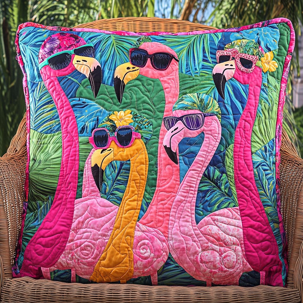 Endearing Flamingo Quilted Cushion Cover printed cushion cover
