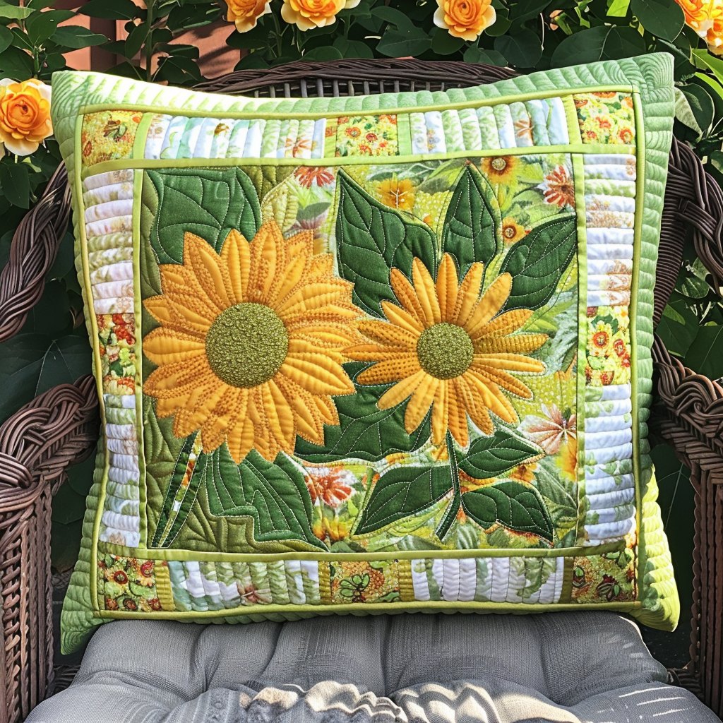 Endearing Sunflowers Quilted Cushion Cover printed cushion cover