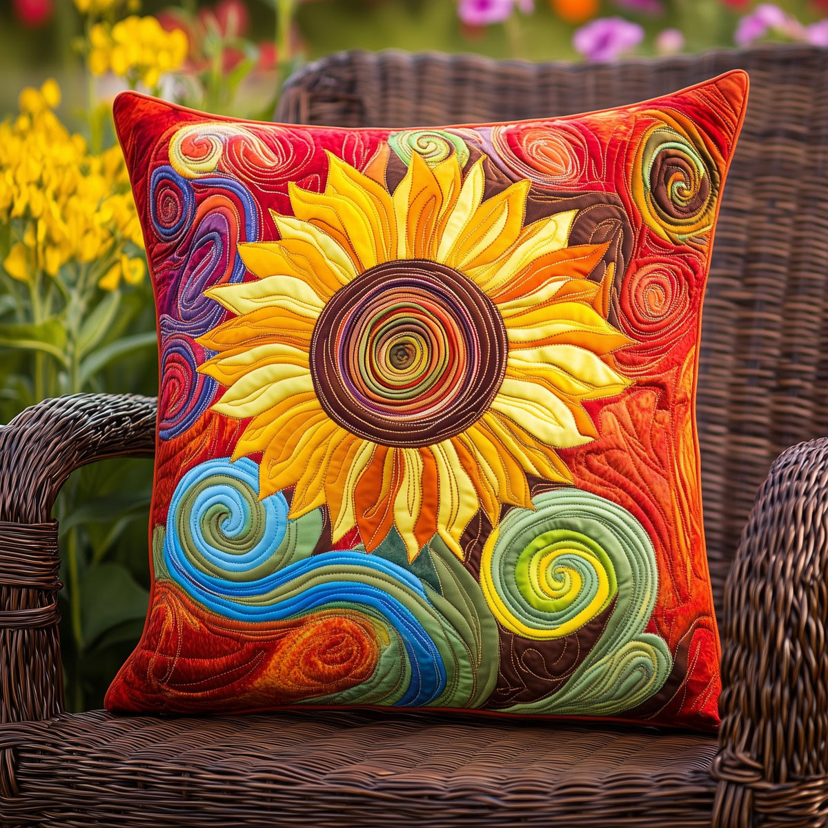 Endearing Sunflowers Quilted Cushion Cover printed cushion cover