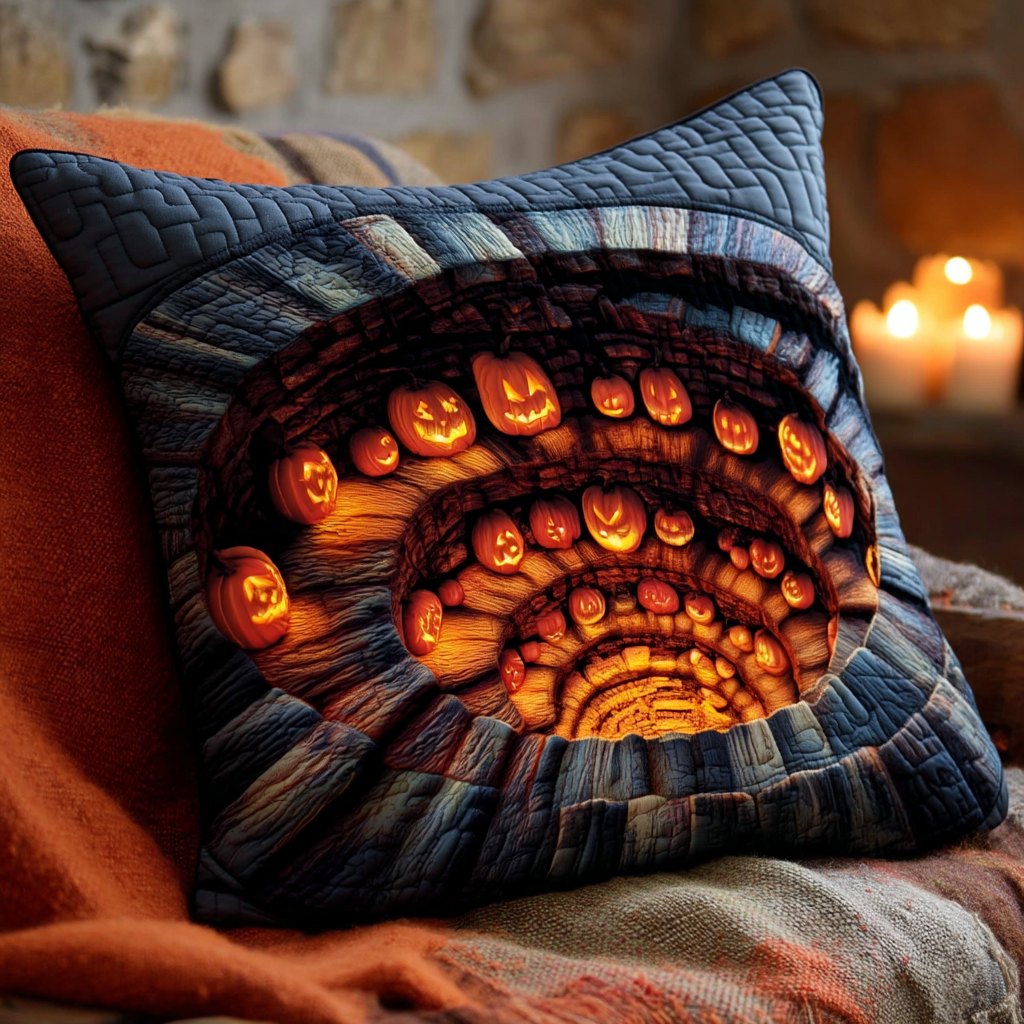 Endless Pumpkin Abyss Quilted Cushion Cover printed cushion cover