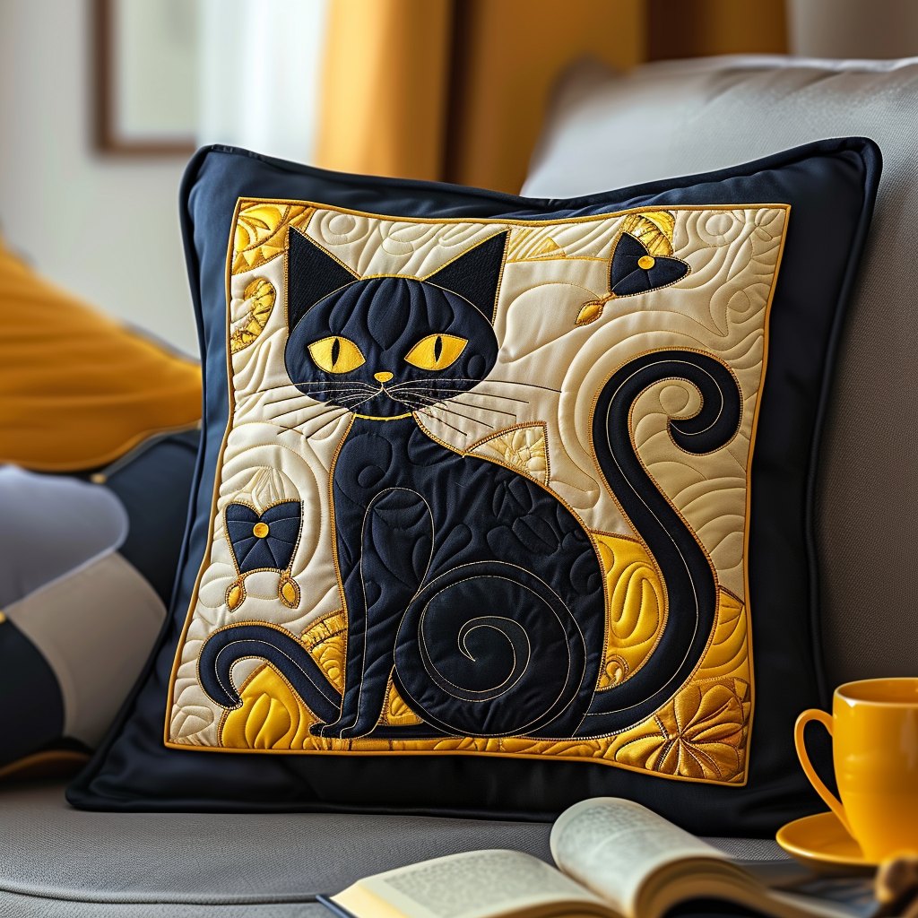 Enigmatic Cat Shadows Quilted Cushion Cover printed cushion cover