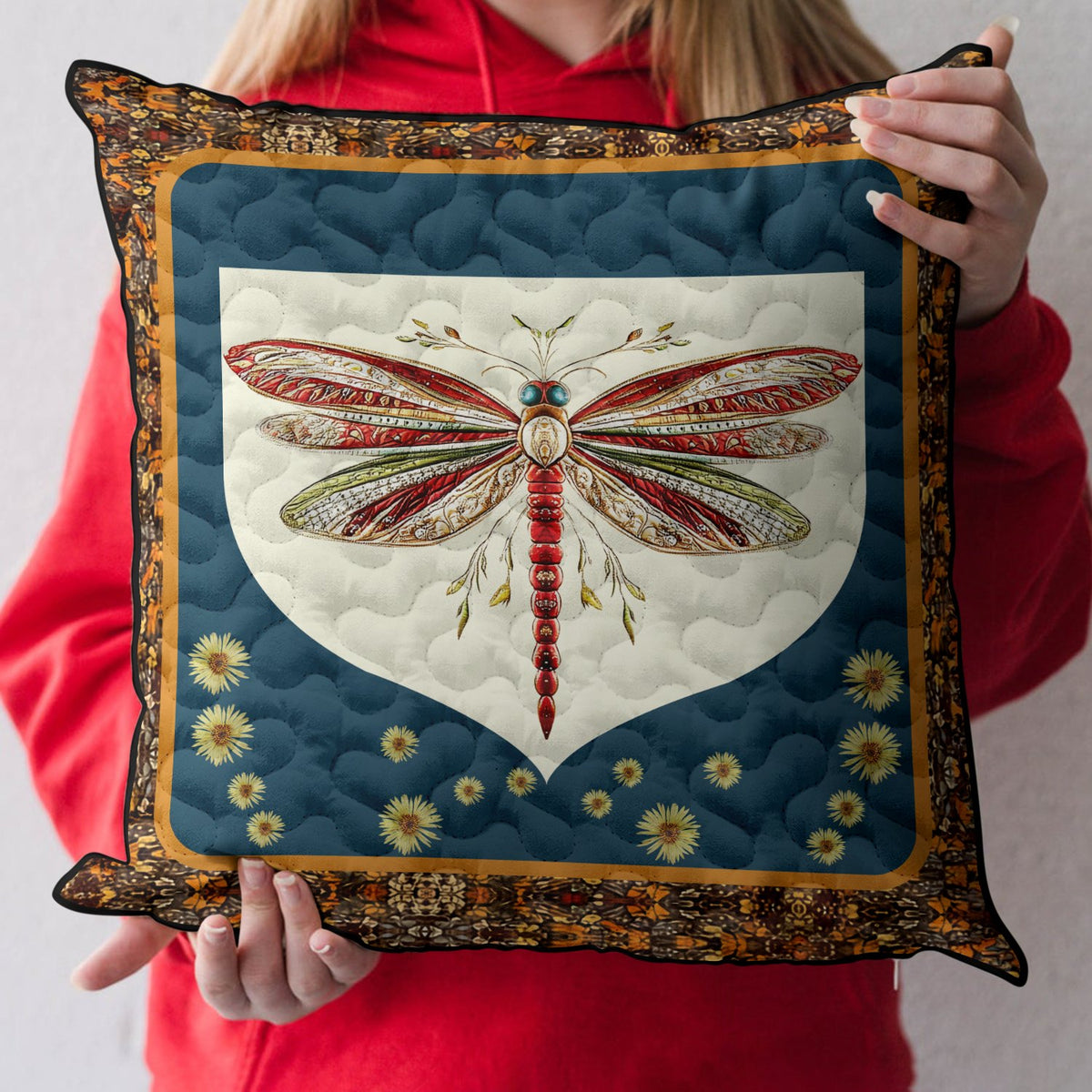 Ethereal Dragonfly Quilted Cushion Cover printed cushion cover