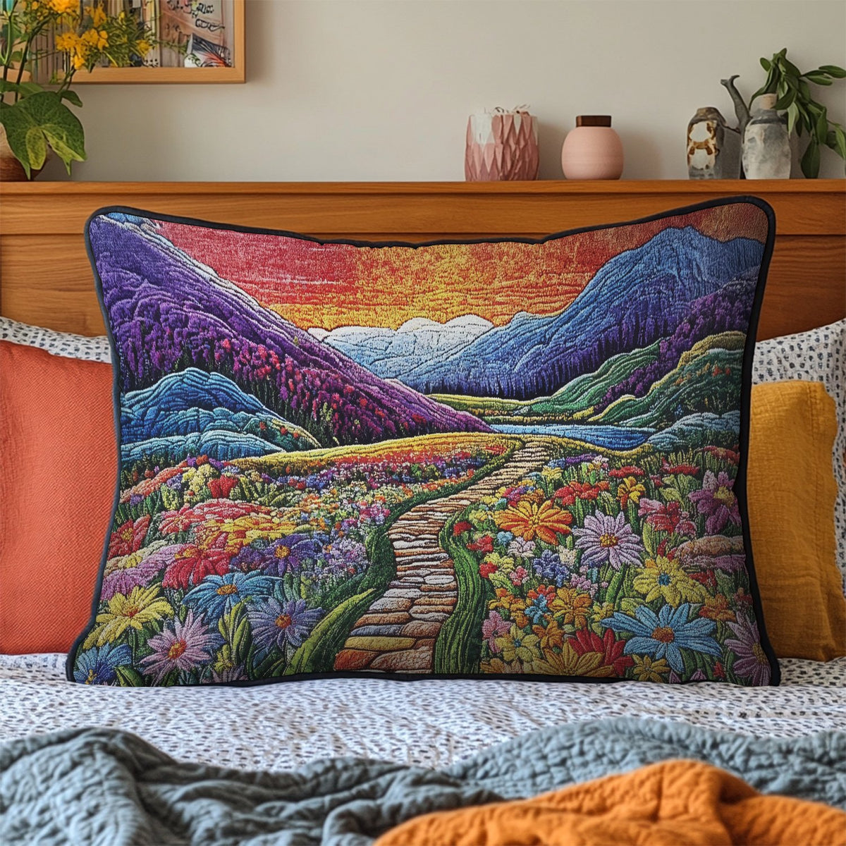 Ethereal Sunset Path Quilted Bedding Cushion Cover printed cushion cover