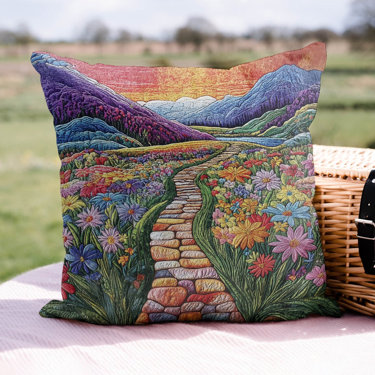 Ethereal Sunset Path Quilted Cushion Cover printed cushion cover