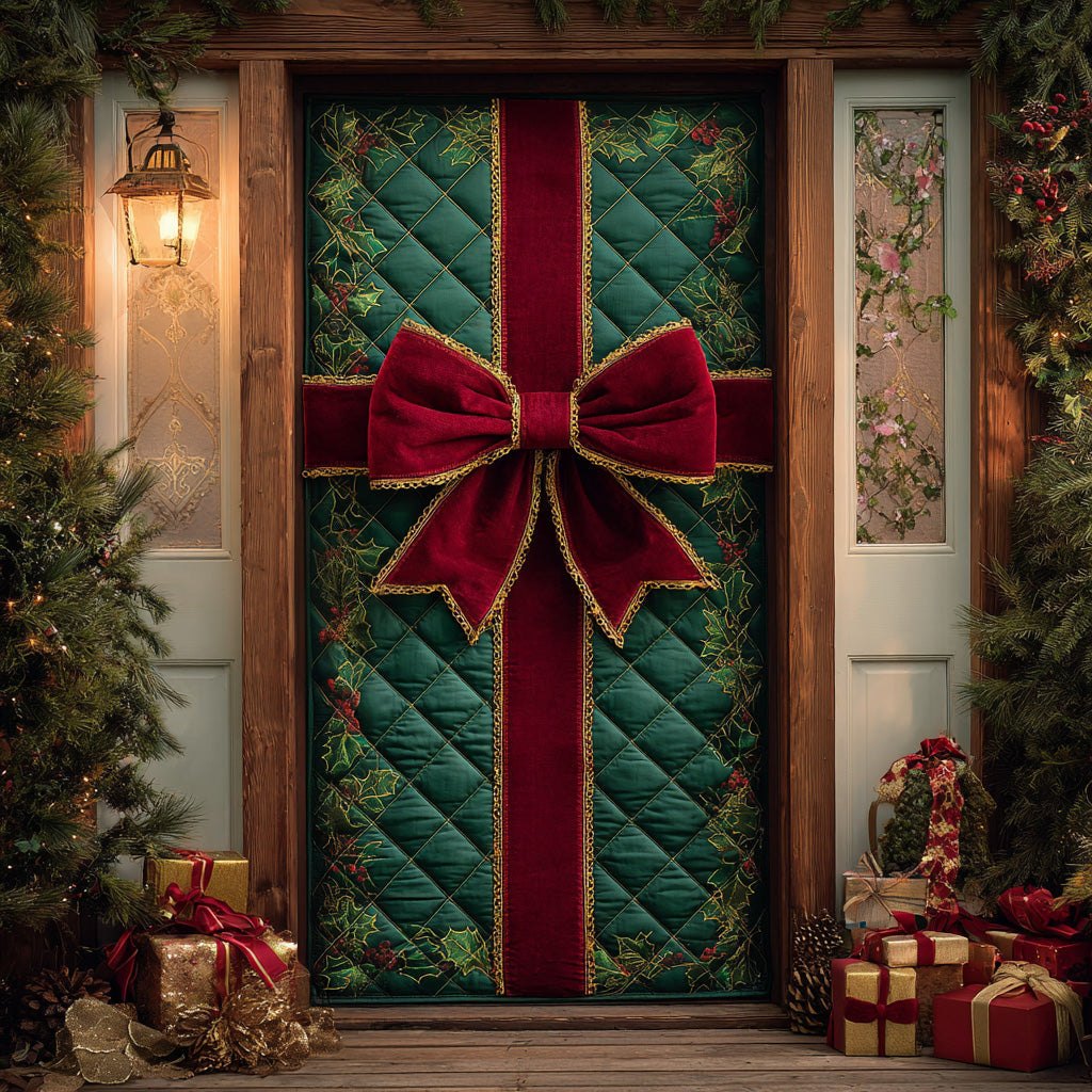 Evergreen Bow Joy Quilted Door Curtain printed door curtain