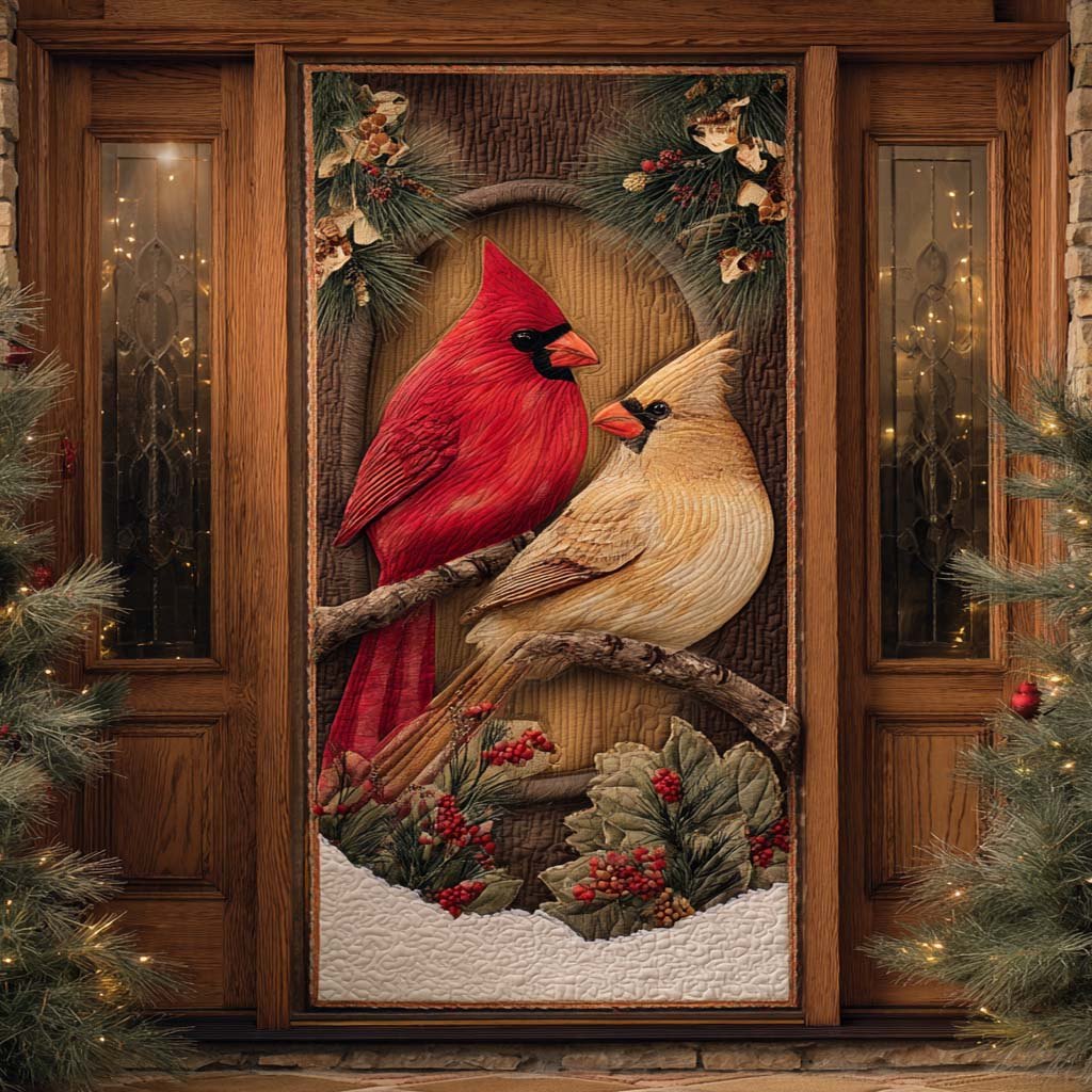 Evergreen Cardinal Watch Quilted Door Curtain printed door curtain