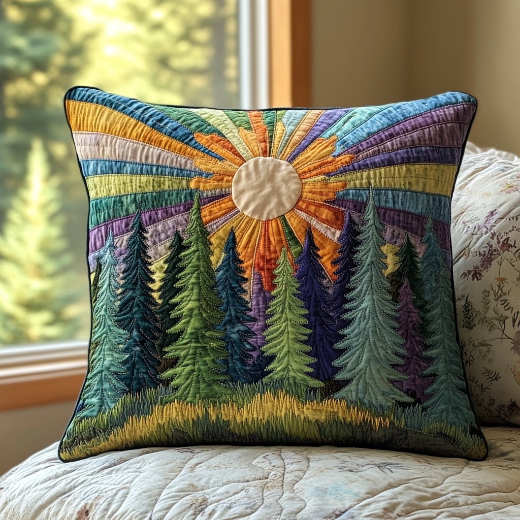Evergreen Dreams Quilted Cushion Cover printed cushion cover