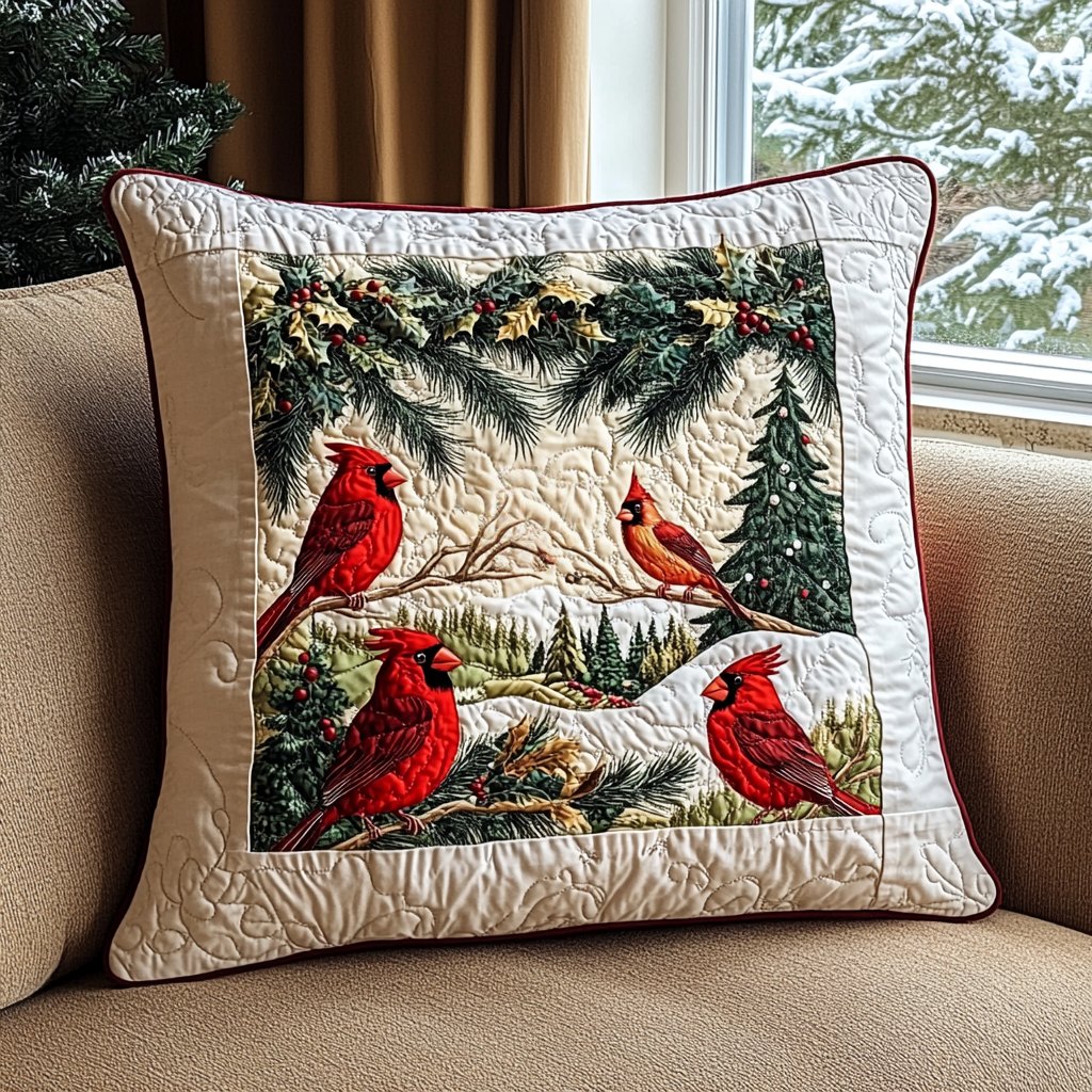 Evergreen Perch Quilted Cushion Cover printed cushion cover