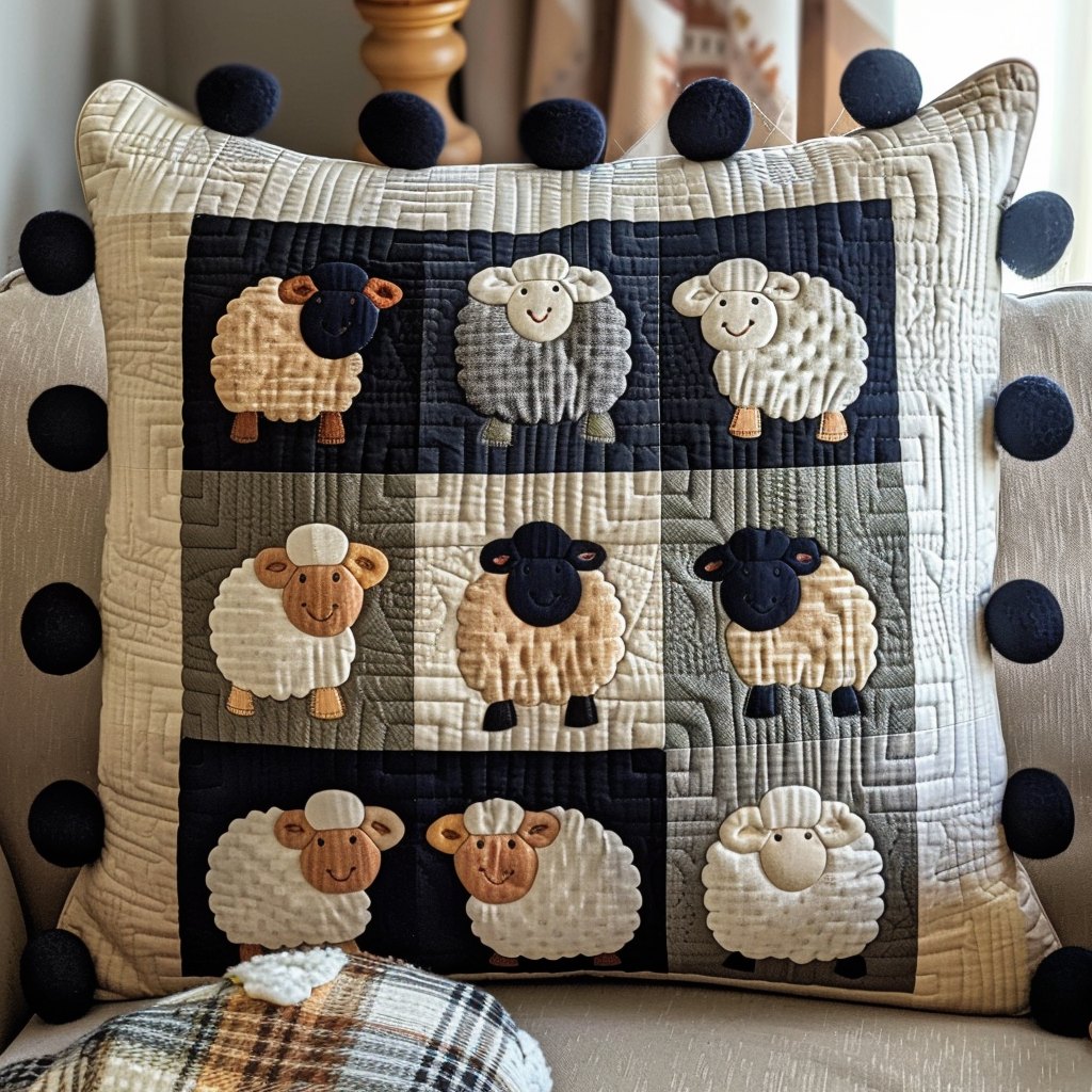 Ewe-nique Patterns Quilted Cushion Cover printed cushion cover
