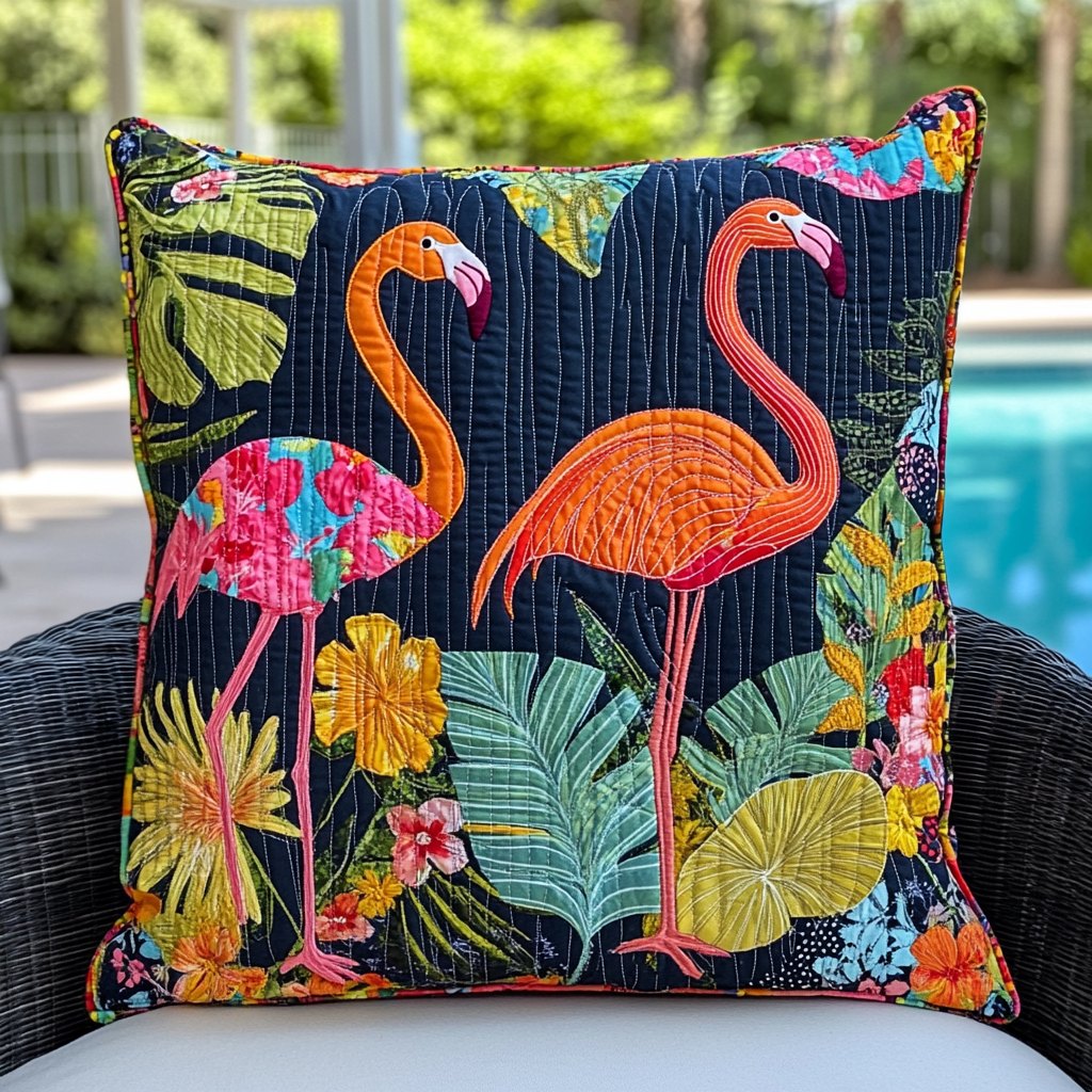 Exotic Flamingo Quilted Cushion Cover printed cushion cover
