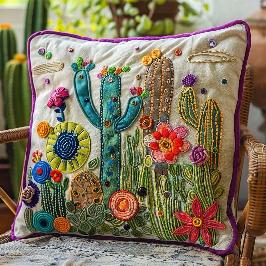 Exquisite Desert Cactus Quilted Cushion Cover printed cushion cover