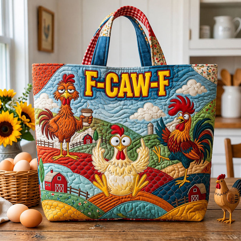 F-Caw-F Chicken Quilted Tote Bag printed quilted tote bag