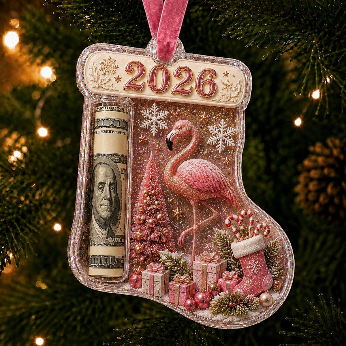 Flamingo Cash Clip Christmas Ornament