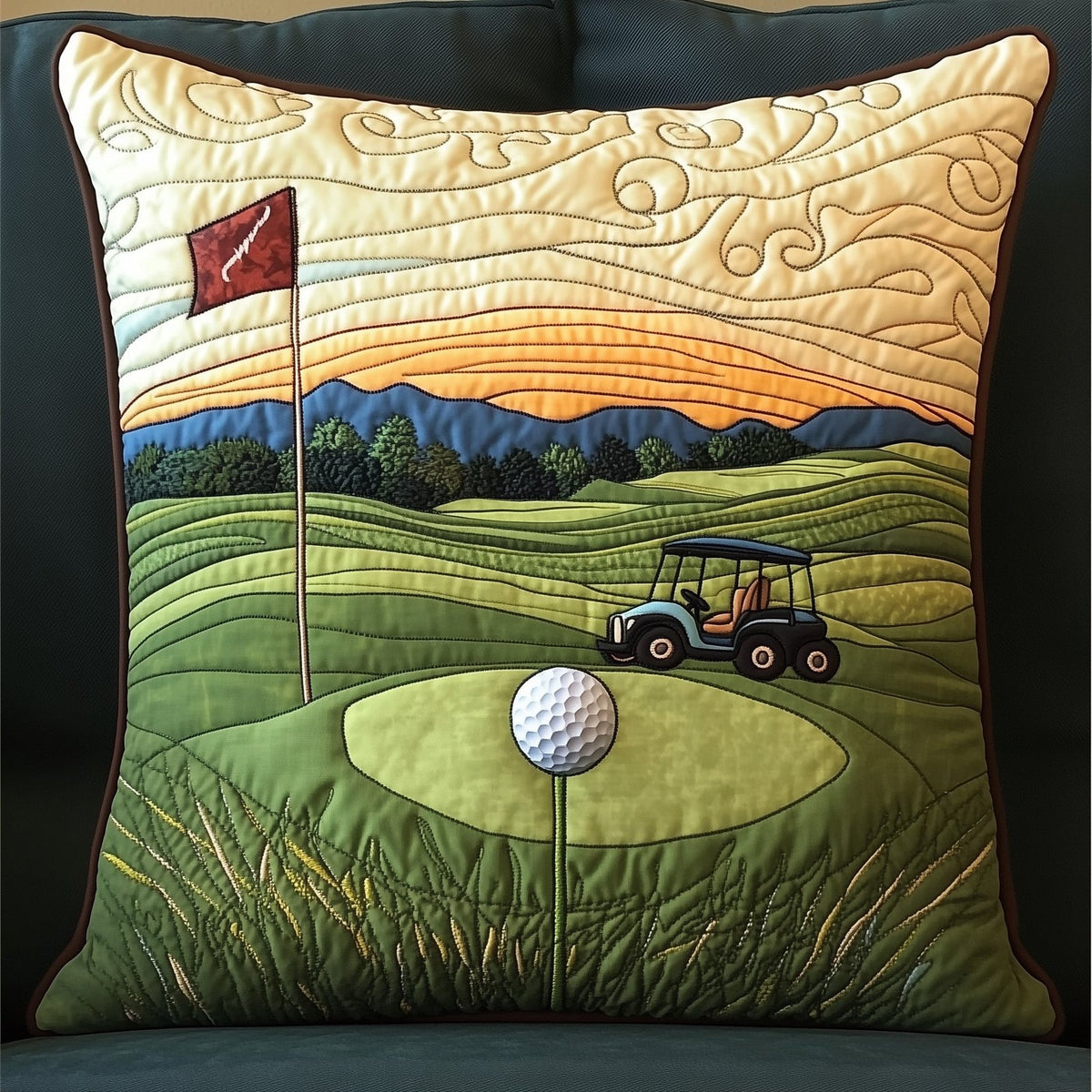 Fairway Dreams Quilted Cushion Cover printed cushion cover