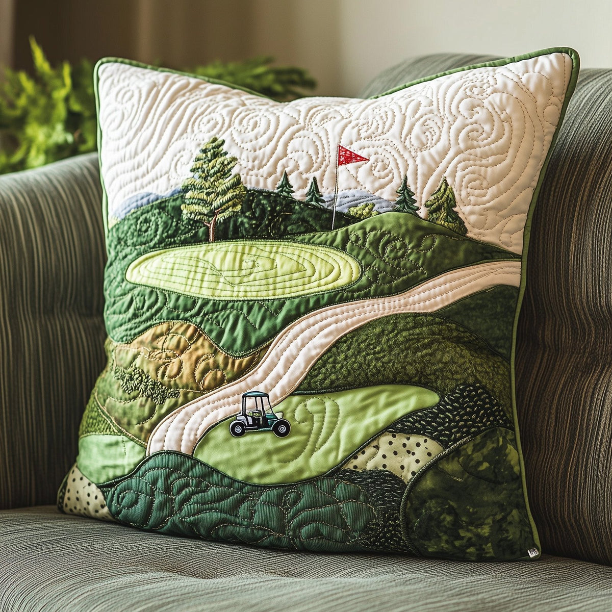 Fairway Dreams Quilted Cushion Cover printed cushion cover