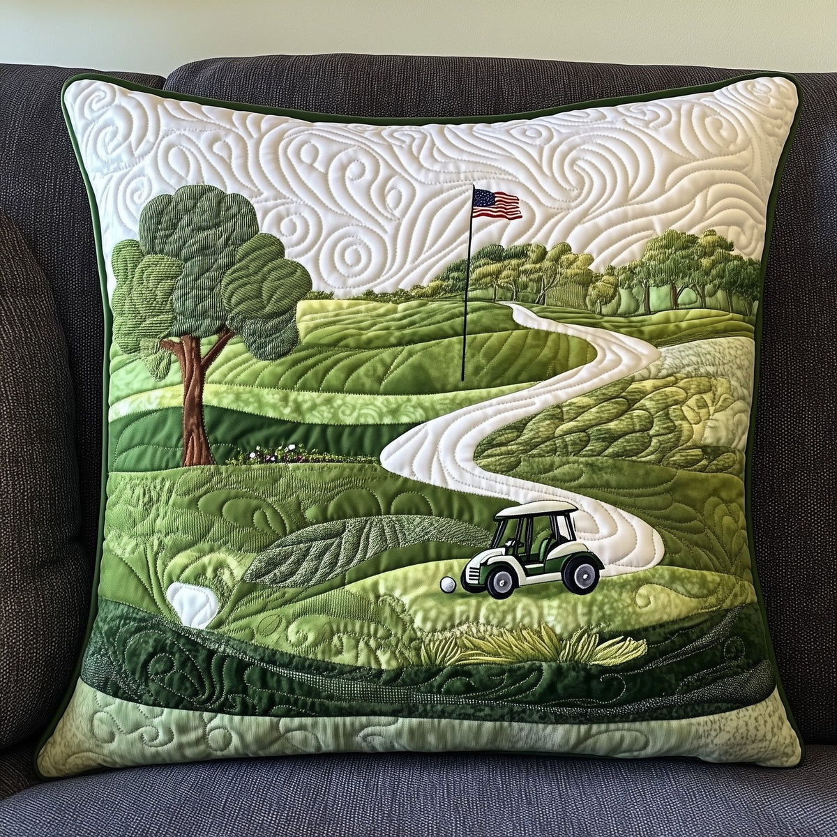 Fairway Dreams Quilted Cushion Cover printed cushion cover