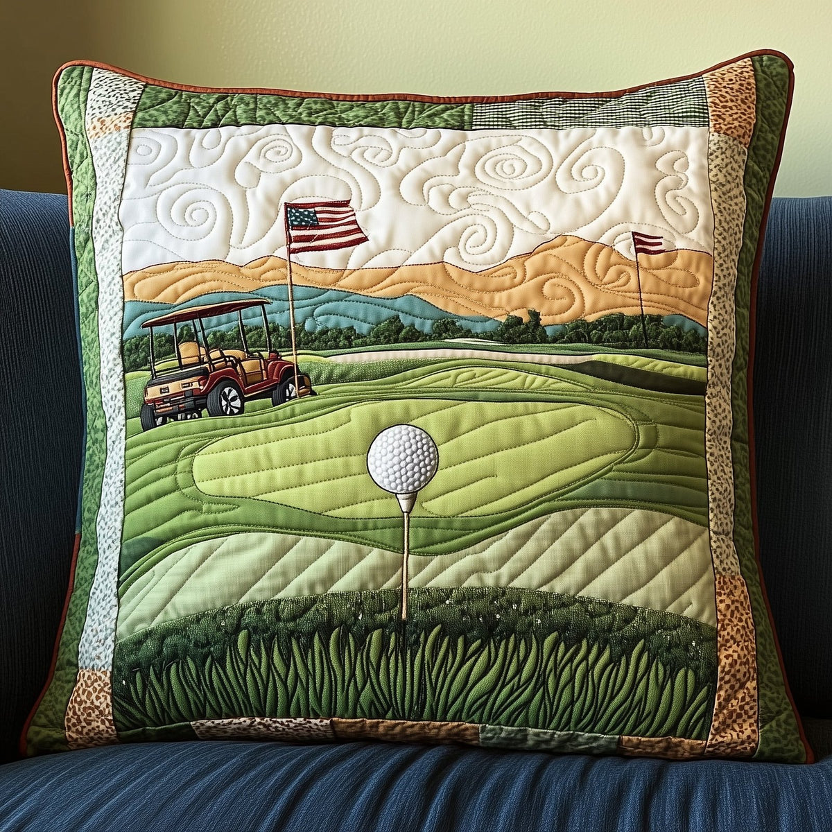 Fairway Dreams Quilted Cushion Cover printed cushion cover