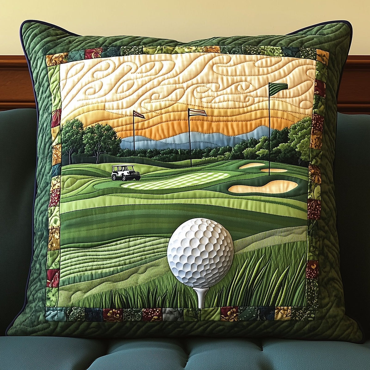 Fairway Dreams Quilted Cushion Cover printed cushion cover