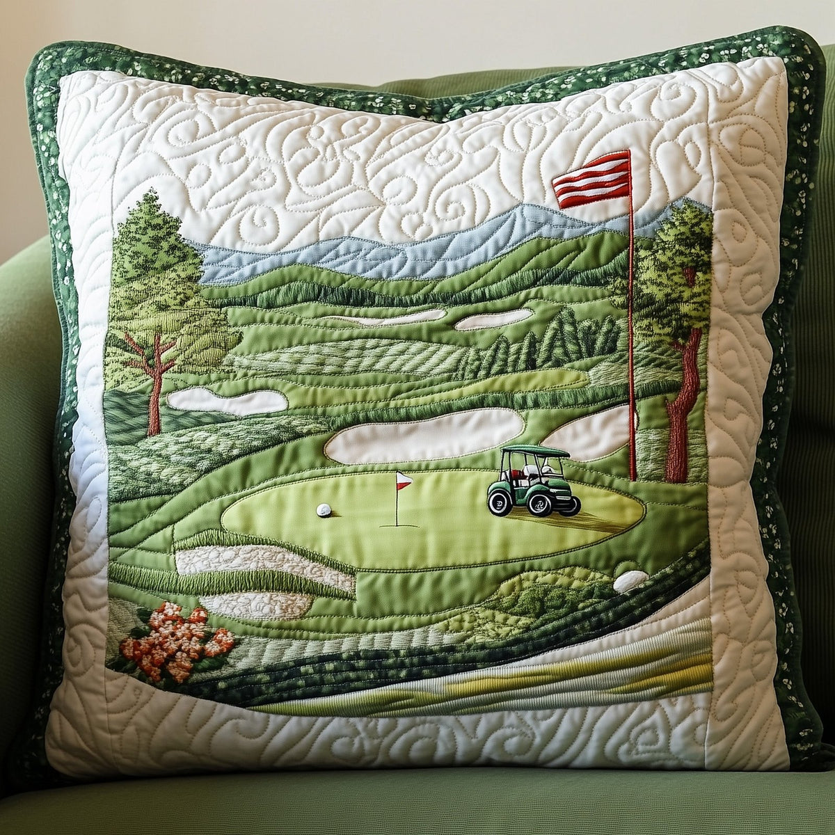 Fairway Dreams Quilted Cushion Cover printed cushion cover