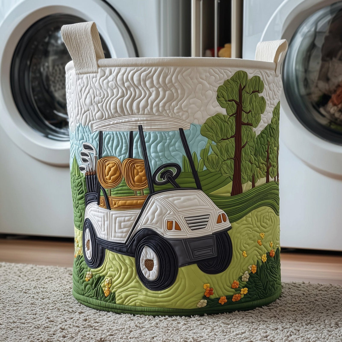 Fairway Dreams Quilted Laundry Hamper printed laundry hamper