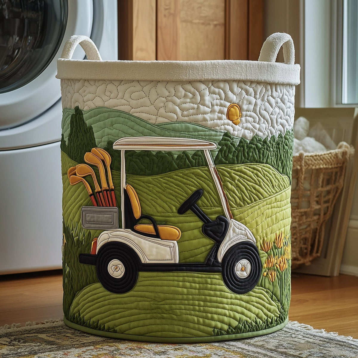 Fairway Dreams Quilted Laundry Hamper printed laundry hamper