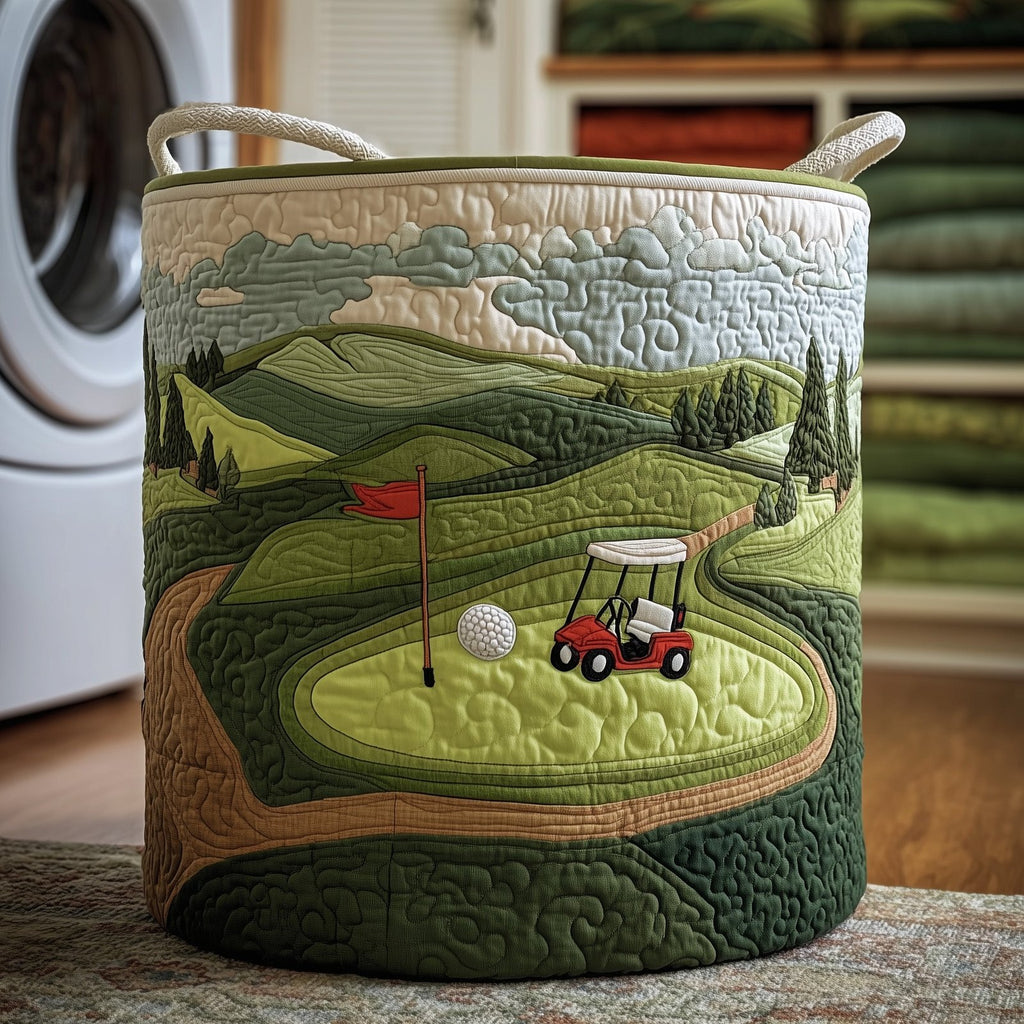 Fairway Dreams Quilted Laundry Hamper printed laundry hamper