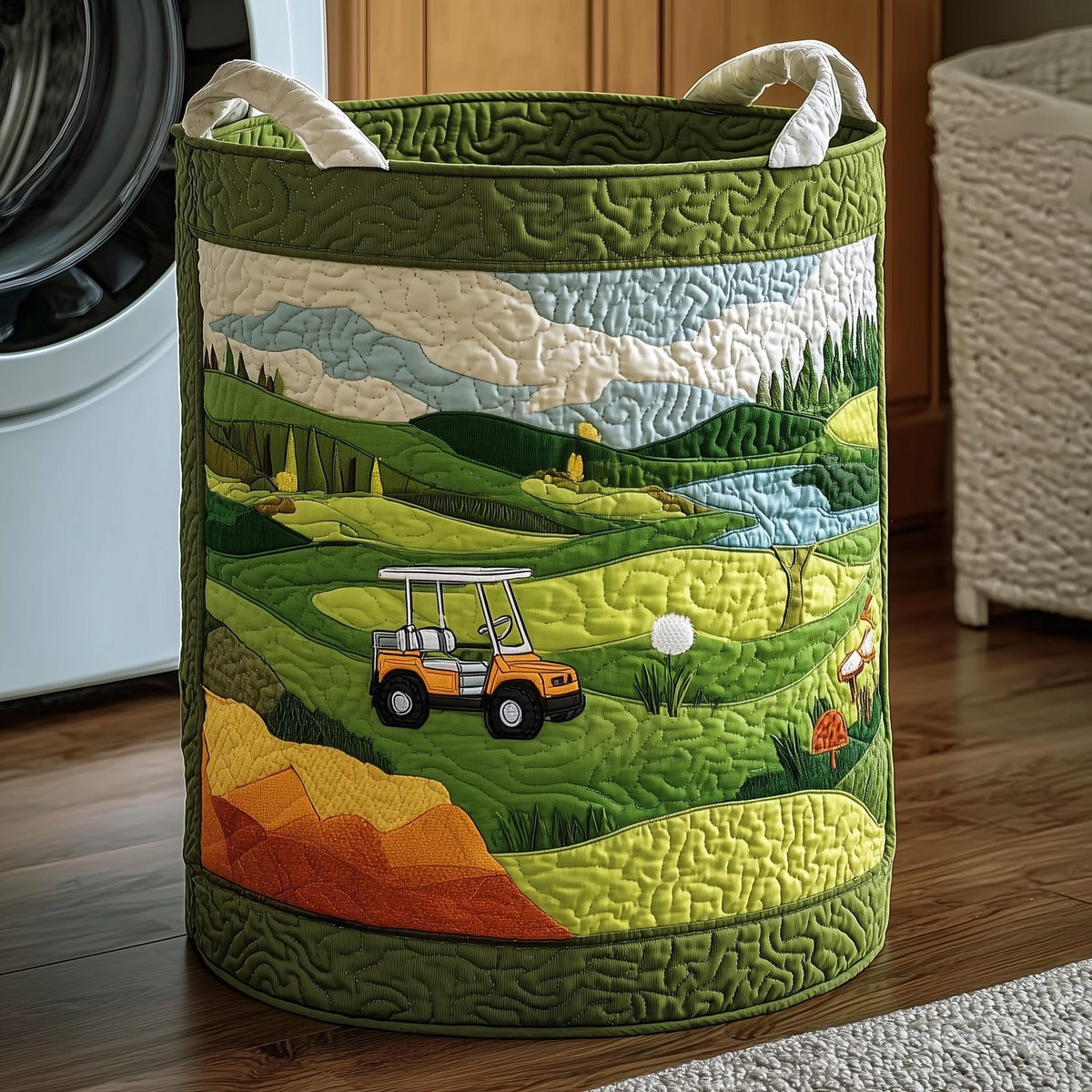 Fairway Dreams Quilted Laundry Hamper printed laundry hamper