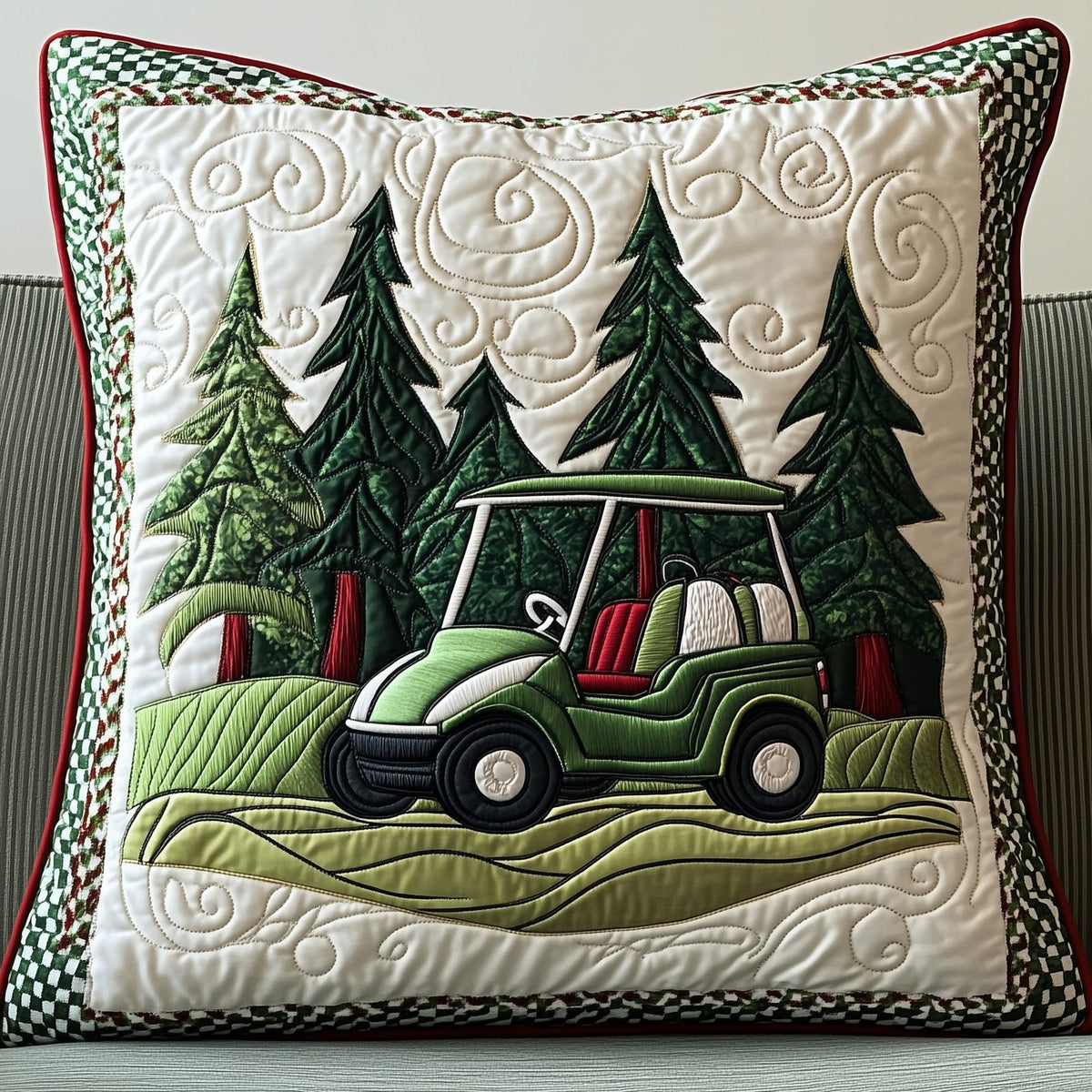 Fairway Rider Quilted Cushion Cover printed cushion cover