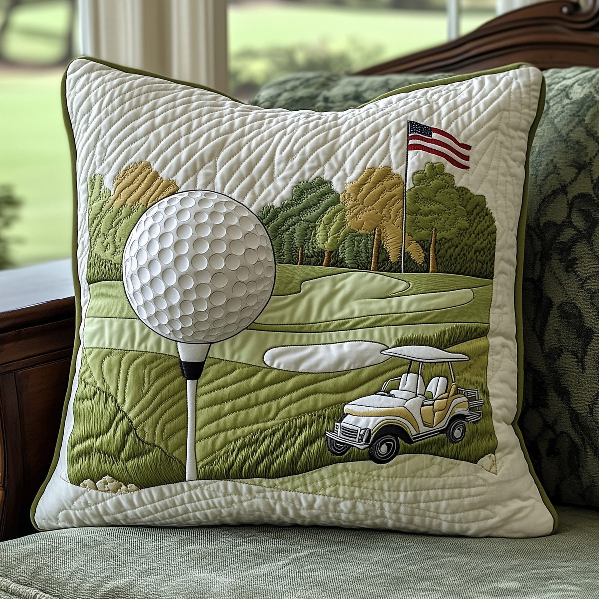 Fairway Rider Quilted Cushion Cover printed cushion cover