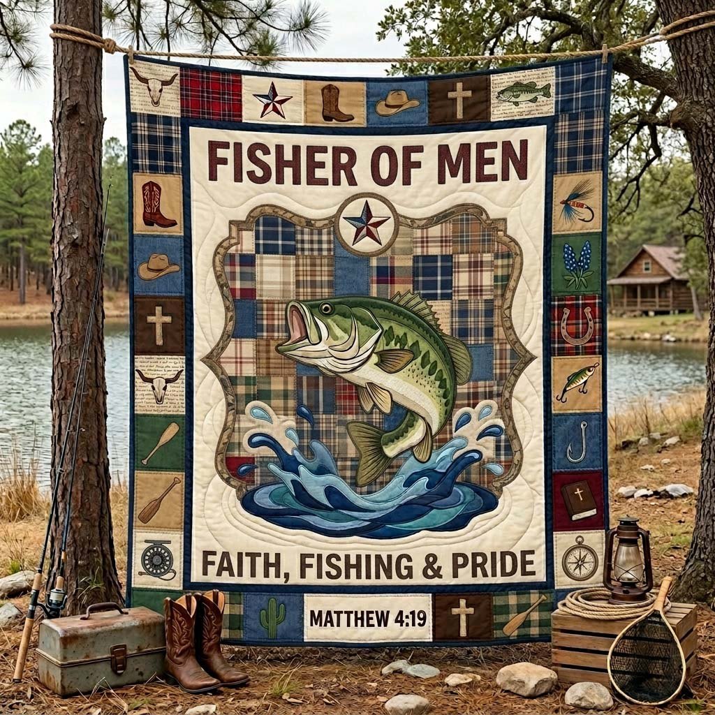 Faith Fishing Pride Quilted Blanket printed blanket