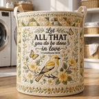 Faith Yellow Songbird Quilted Laundry Hamper printed laundry hamper