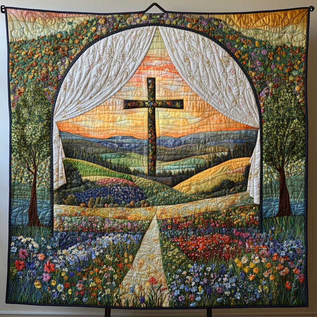 Faithful Cross Quilted Blanket printed blanket