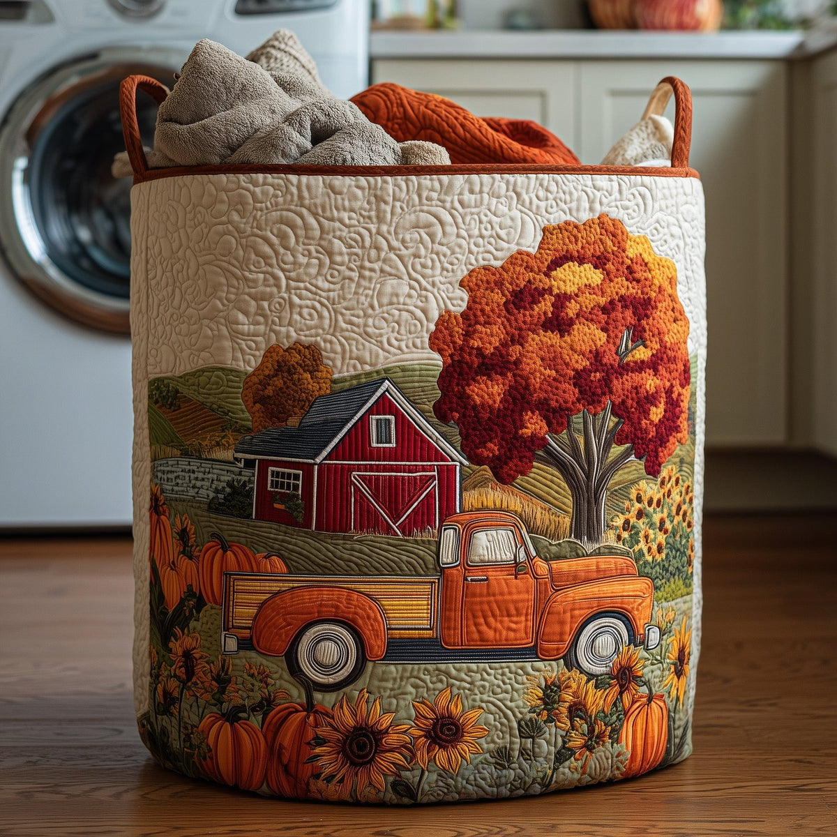 Fall at the Farm Quilted Laundry Hamper printed laundry hamper