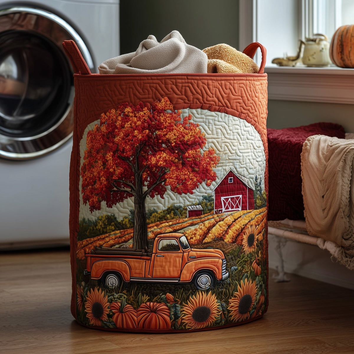 Fall at the Farm Quilted Laundry Hamper printed laundry hamper