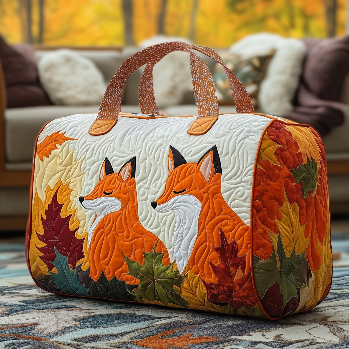 Fall Fox Quilted Duffle Bag printed duffle bag