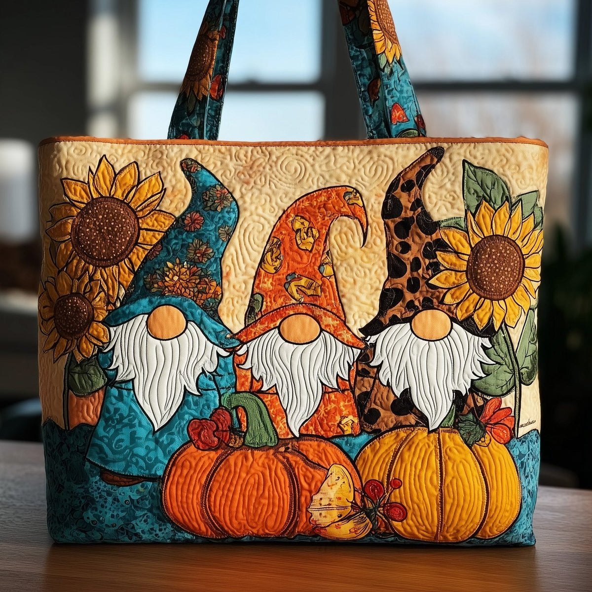 Fall Gnomes Quilted Tote Bag printed tote bag