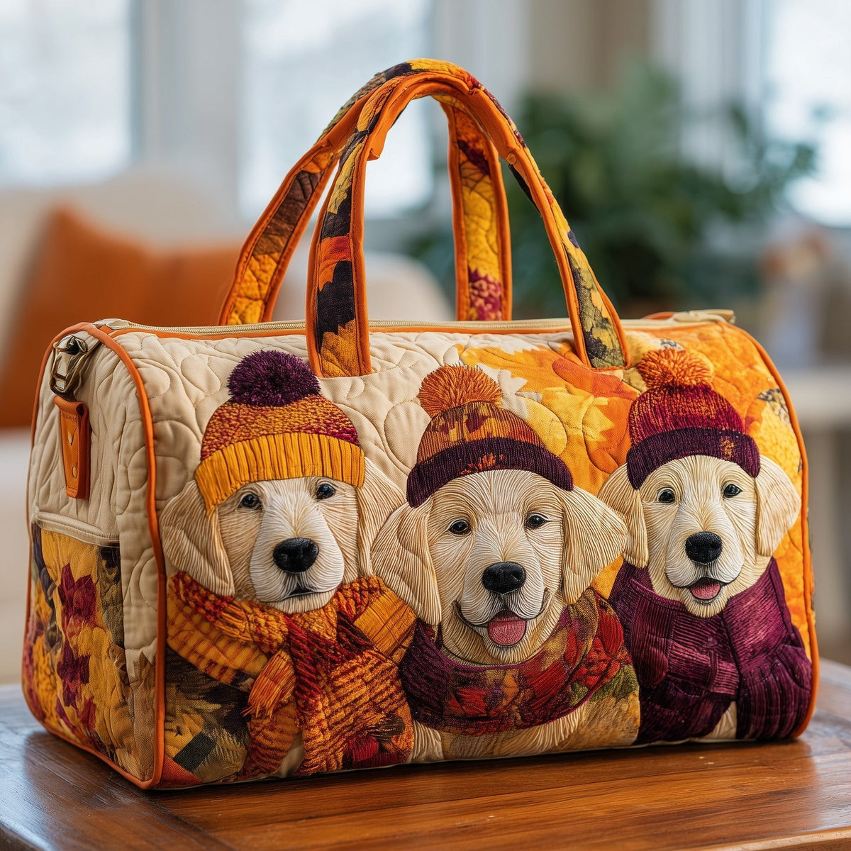 Fall Golden Retriever Quilted Duffle Bag printed duffle bag