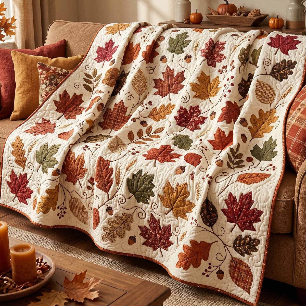 Falling Leaves Quilted Blanket printed blanket