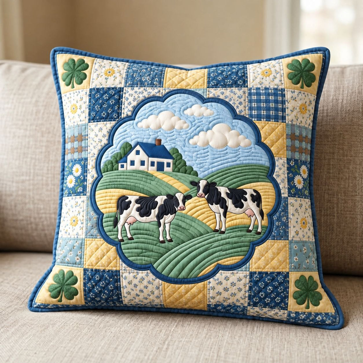 Farm Cow Quilted Cushion Cover printed cushion cover