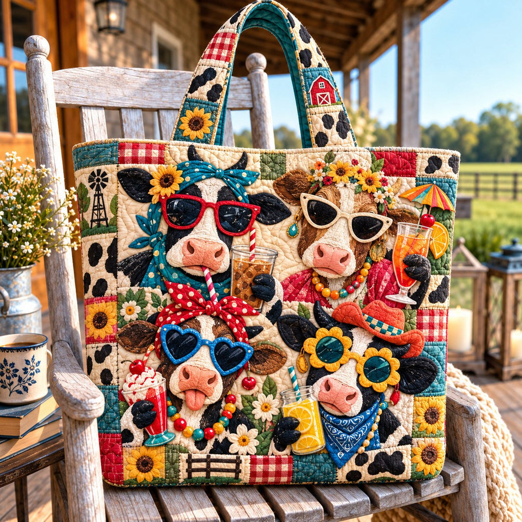 Farm Funky Cow Quilted Tote Bag printed tote bag