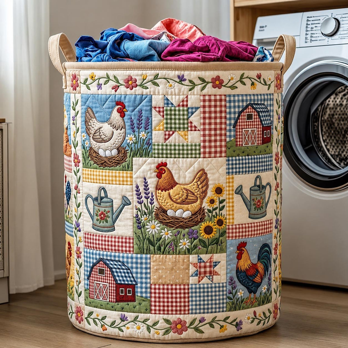 Farmhouse Charm Quilted Laundry Hamper printed laundry hamper