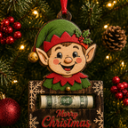 Elf Face Wood Plaque Cash Holder Christmas Ornament