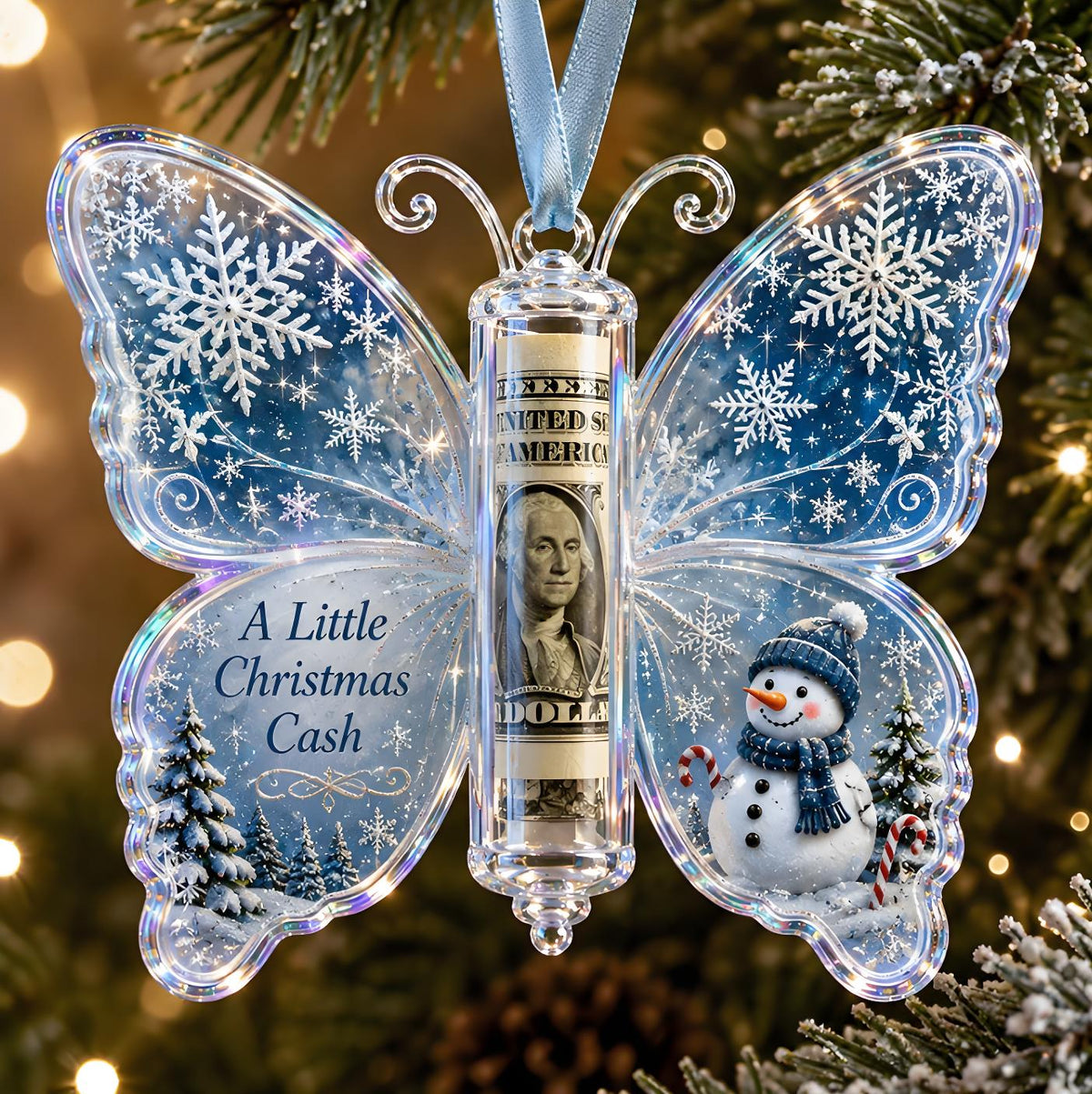 Snowflake Snowman Butterfly Cash Holder Ornament
