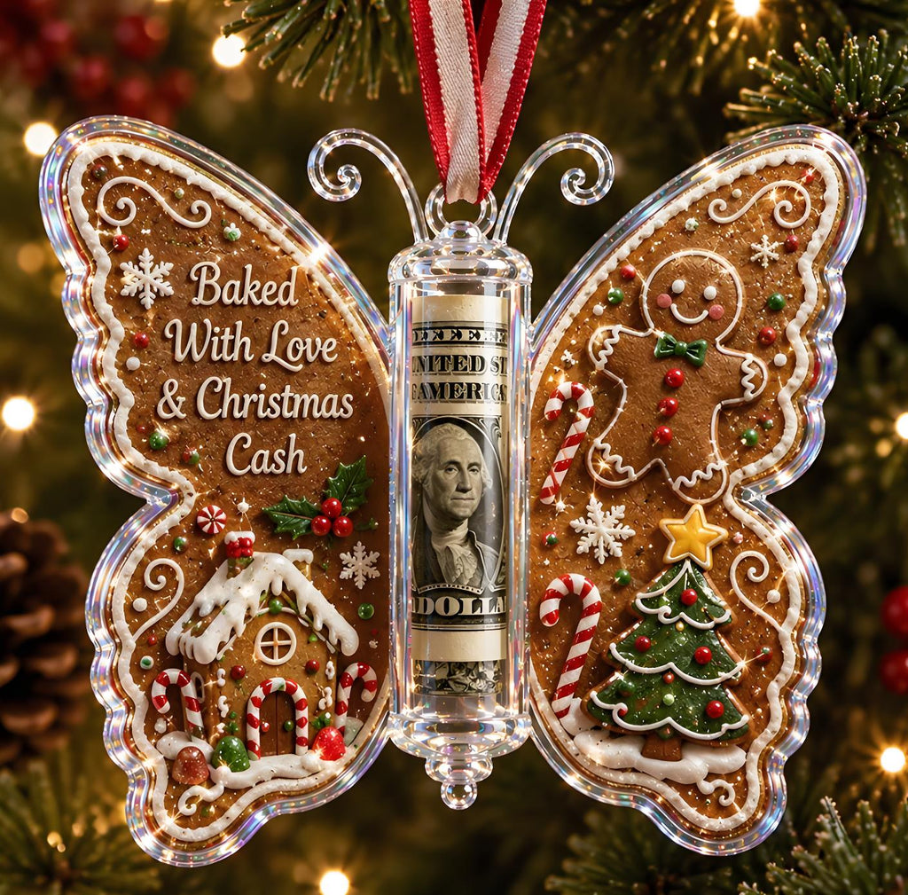 Gingerbread Baked With Love Butterfly Cash Holder Ornament
