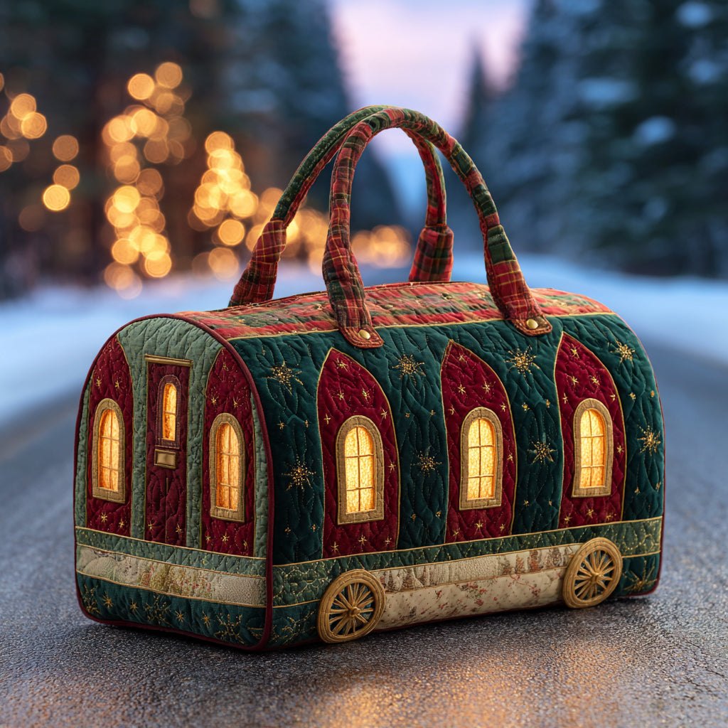 Festive Christmas Train Quilted Duffle Bag printed duffle bag