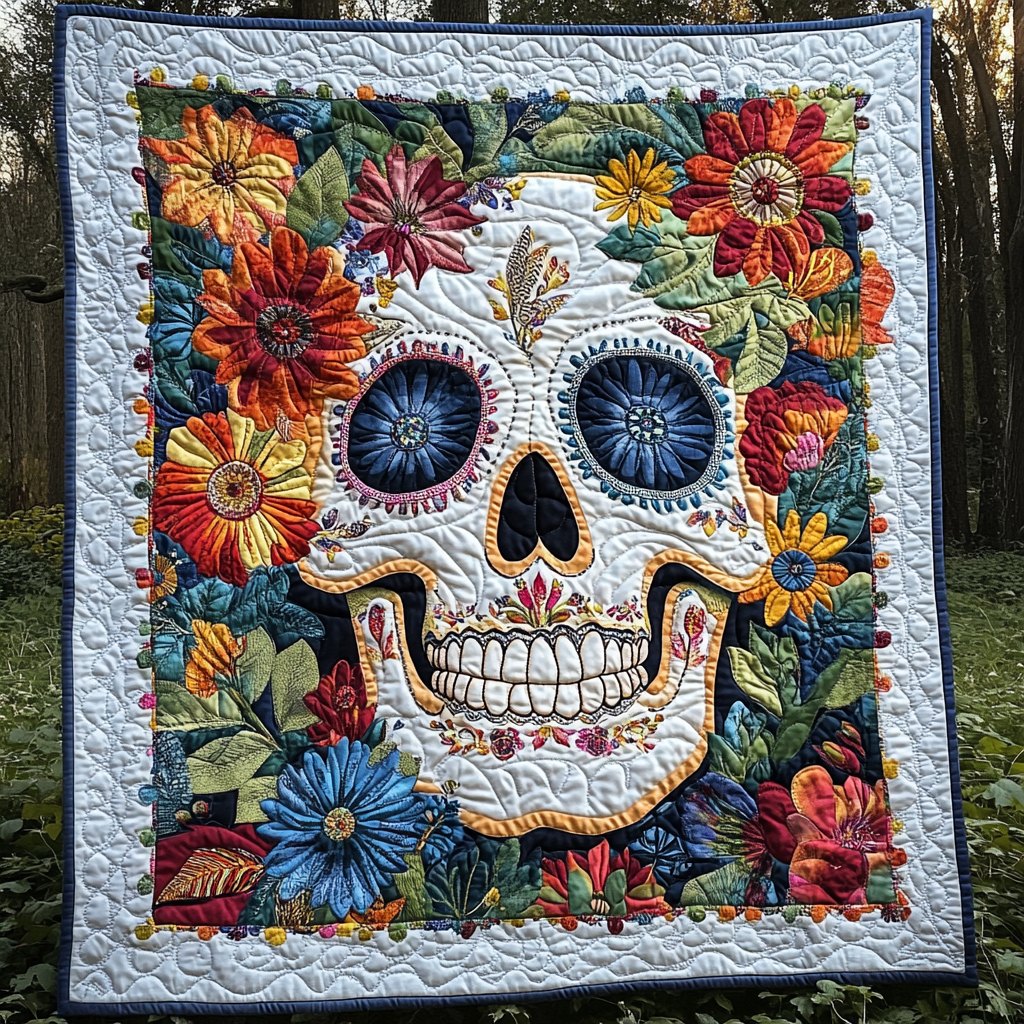 Festive Floral Skull Quilted Blanket printed blanket