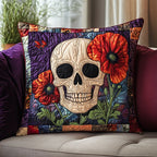 Festive Floral Skull Quilted Cushion Cover printed cushion cover