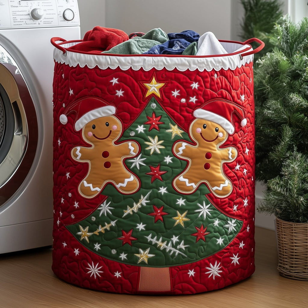 Festive Gingerbread Quilted Laundry Hamper printed laundry hamper